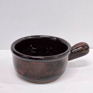 Vintage Evangeline Pottery Red/Orange and Black Drip Glaze French Onion Soup Bow